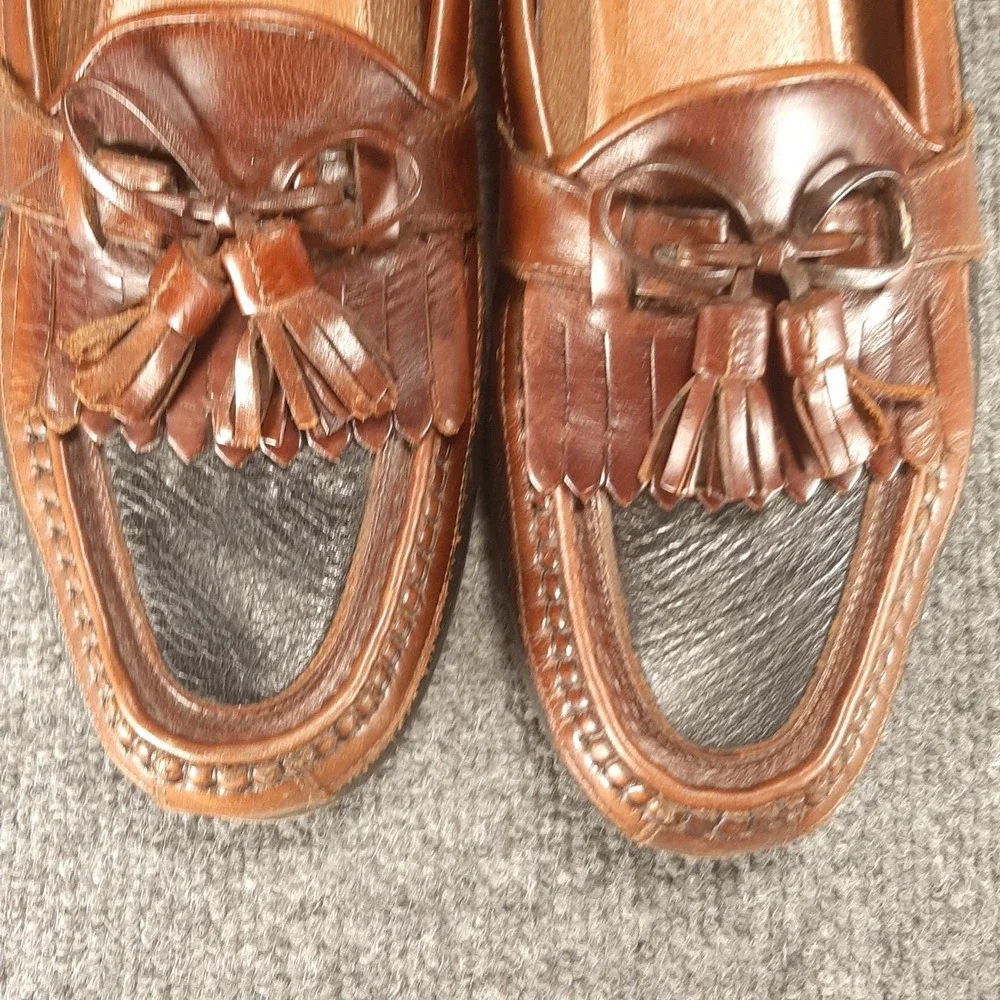 VTG Johnston Murphy Made in Italy Two Tone Kiltie Tassel Loafers Mens 11N Dress